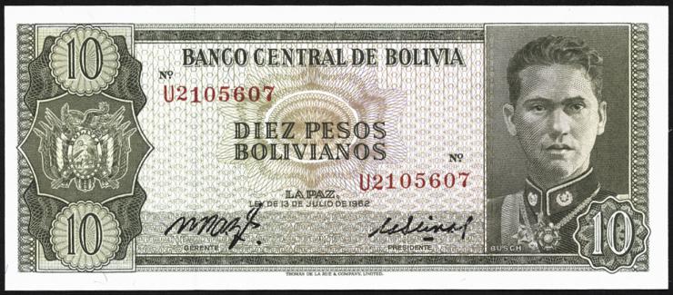 Bolivien / Bolivia P.154a 10 Pesos Bolivianos 1962 (1) 