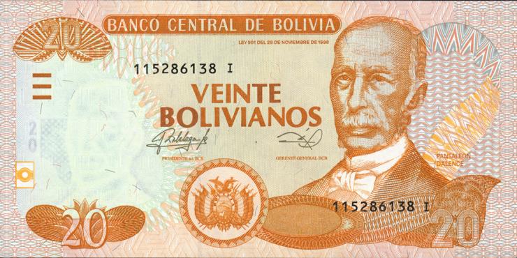 Bolivien / Bolivia P.239A 20 Bolivianos (2014) Serie I (1) 