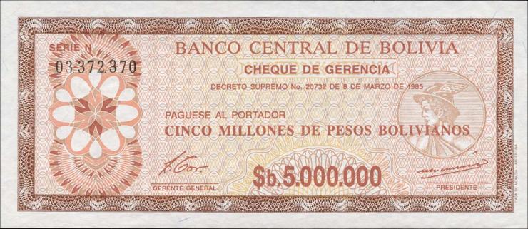 Bolivien / Bolivia P.193a 5. Mio. Pesos Bolivianos 1985 (1) 
