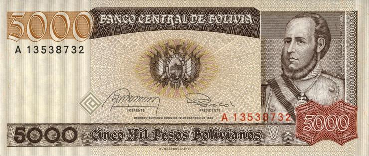 Bolivien / Bolivia P.168 5000 Pesos Bolivianos 1984 (1) U.1 