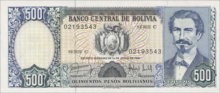 Bolivien / Bolivia P.166a 500 Pesos Bolivianos 1981 (1) 
