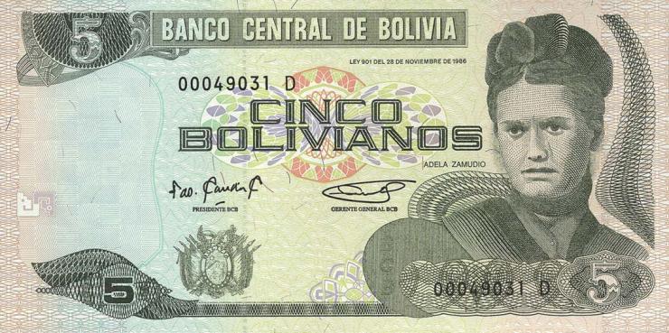 Bolivien / Bolivia P.217 5 Bolivianos (1995) (1) Serie D 