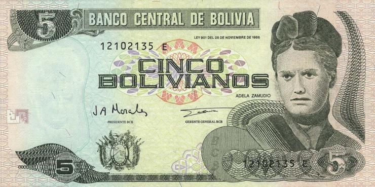 Bolivien / Bolivia P.203c 5 Bolivianos (1998) (1) Serie E 