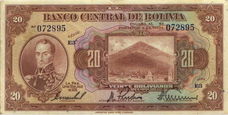 Bolivien / Bolivia P.122a 20 Boliviano L. 1928 (3) 