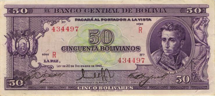 Bolivien / Bolivia P.141 50 Bolivianos L. 1945 (2) 