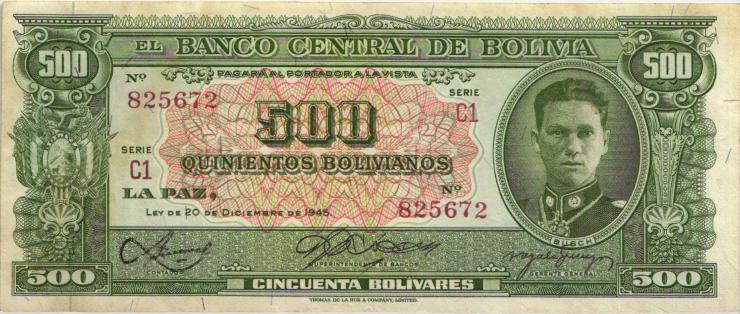 Bolivien / Bolivia P.148 500 Bolivianos L. 1945 (2+) 