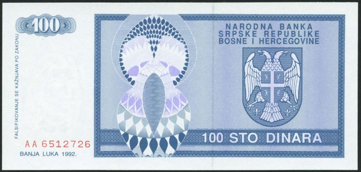 Bosnien & Herzegowina / Bosnia P.135 100 Dinara 1992 (1) 