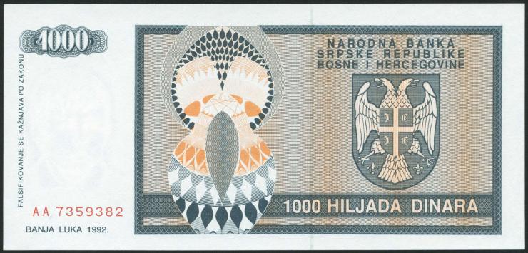 Bosnien & Herzegowina / Bosnia P.137 1000 Dinara 1992 (1) 
