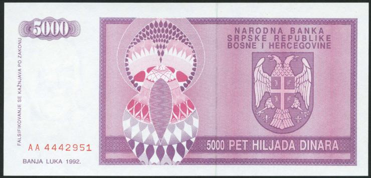 Bosnien & Herzegowina / Bosnia P.138 5000 Dinara 1992 (1) 