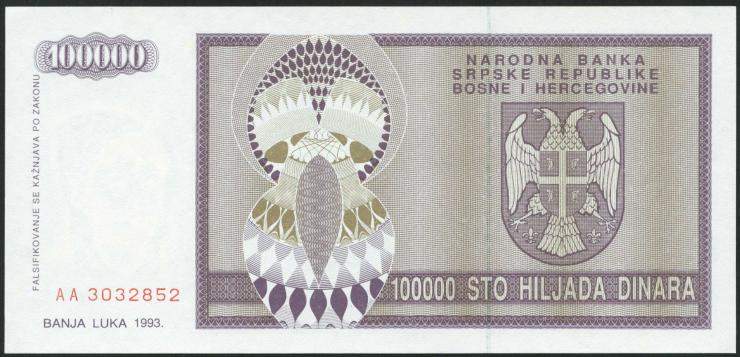 Bosnien & Herzegowina / Bosnia P.141 100.000 Dinara 1992 (1) 