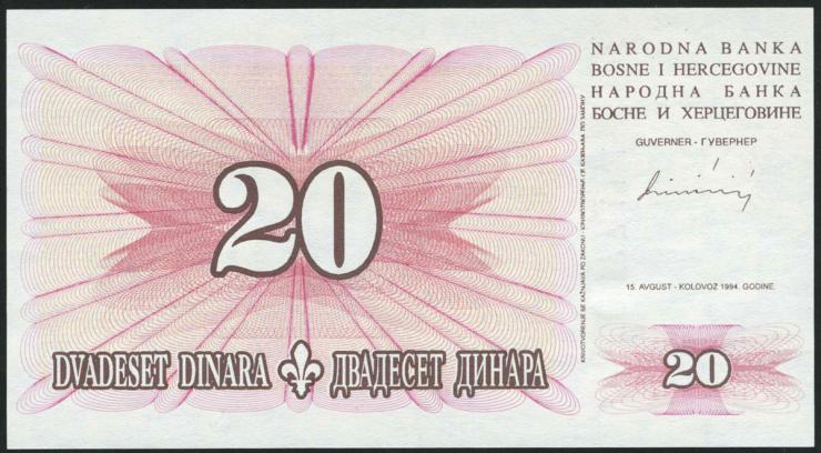 Bosnien & Herzegowina / Bosnia P.042 20 Dinara 1994 (1) 