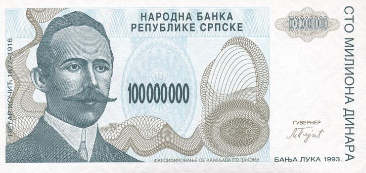 Bosnien & Herzegowina / Bosnia P.157 100.000.000 Dinara 1993 (1) 