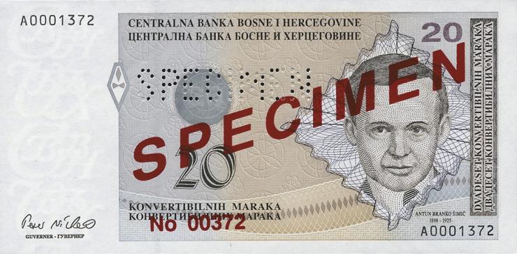 Bosnien & Herzegowina / Bosnia P.065s 20 Konv. Maraka (1998) Specimen (1) 