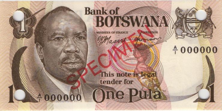 Botswana P.01s 1 Pula (1976) Specimen A/1 000000 (1) 