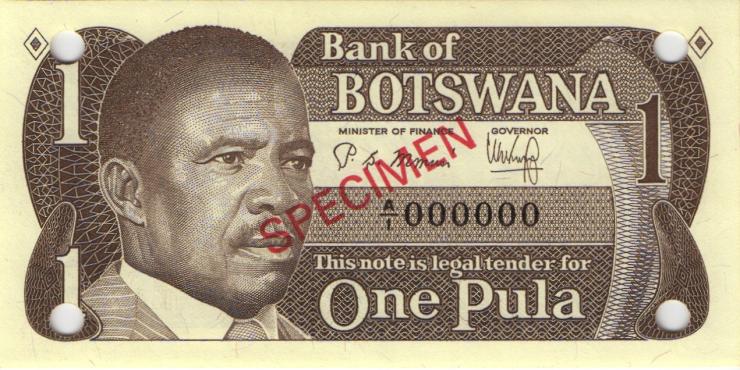 Botswana P.06s 1 Pula (1983) Specimen A/1 000000 (1) 