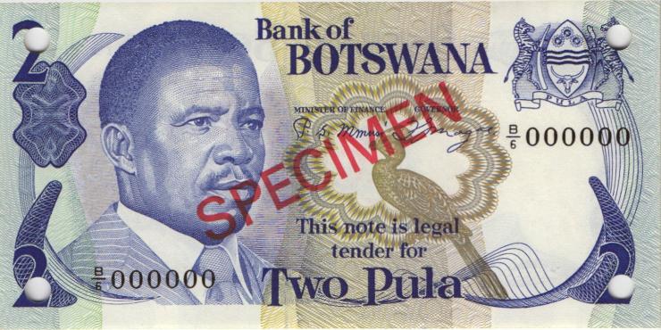 Botswana P.07s1 2 Pula (1982) Specimen B/6 000000 (1) 