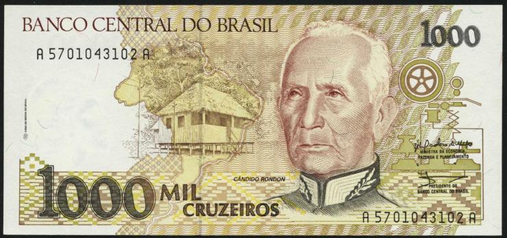 Brasilien / Brazil P.231a 1000 Cruzeiros (1990) (1) 