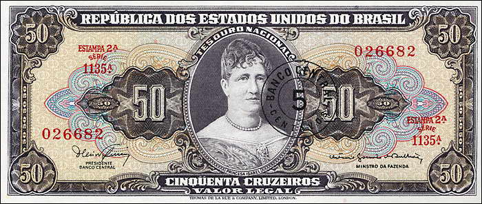 Brasilien / Brazil P.184a 5 Cent- auf 50 Cruz. (1966-67) (1) 