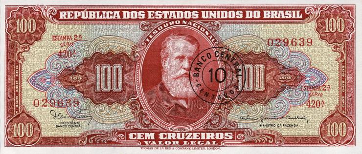 Brasilien / Brazil P.185a 10 Cent- auf 100 Cruz. (1966-67) (1) 