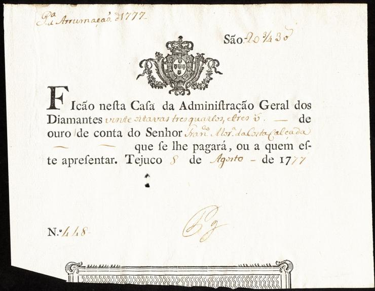 Brasilien / Brazil P.A101 erste Banknote 1777 (1-) 