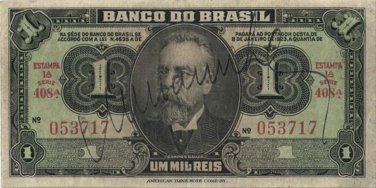 Brasilien / Brazil P.110B 1 Mil Reis L.1923 (3) 