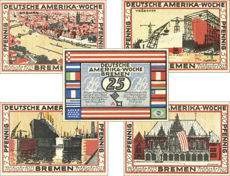 Notgeld Bremen -Amerikawoche Serie A (Satz 4 Werte) 