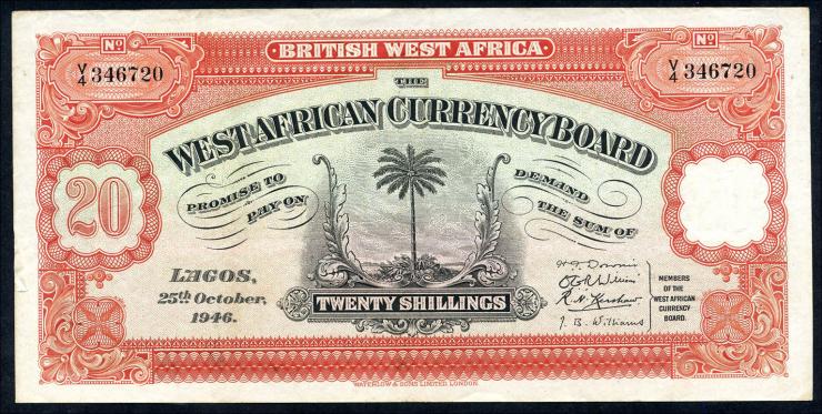 British West Africa P.08b 20 Shillings 1946 (3+) 