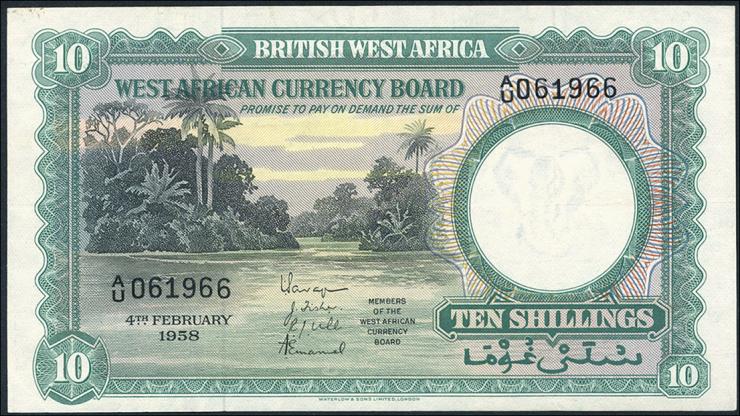 British West Africa P.09 10 Shillings 1958 (3+) 