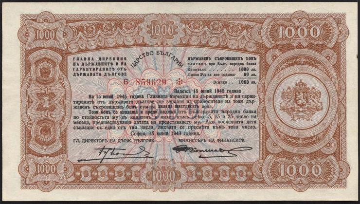 Bulgarien / Bulgaria P.067I 1000 Lewa 15.6.1943 (1/1-) 