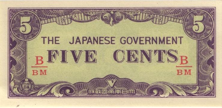 Burma P.10b 5 Cents (1942) Japan. Besetzung (1) 