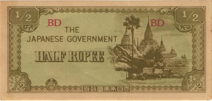 Burma P.13b 1/2 Rupie (1942) Japan. Besetzung (2) 