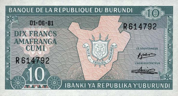 Burundi P.33a 10 Francs 1981 (1) 