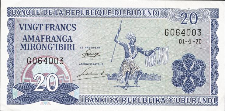 Burundi P.21b 20 Francs 1970 (1) 