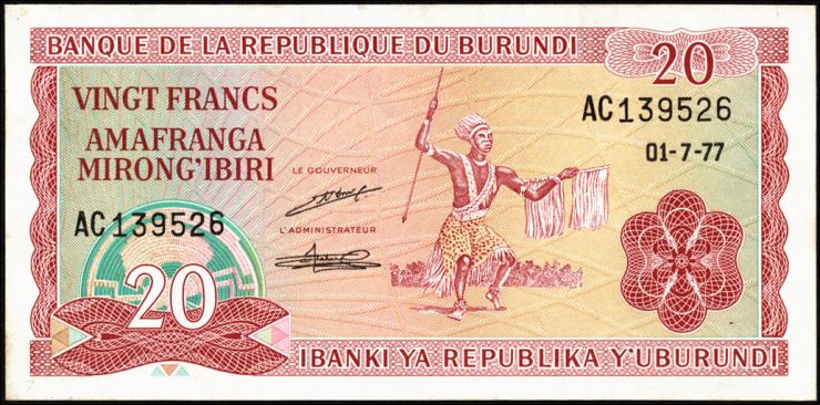 Burundi P.27a 20 Francs 1977 (1) 