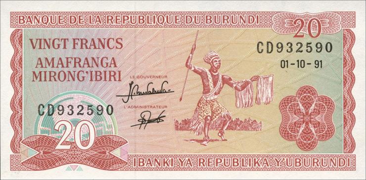 Burundi P.27c 20 Francs 1991 (1) 