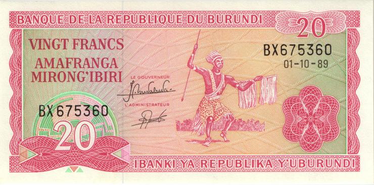 Burundi P.27b 20 Francs 1989 (1) 
