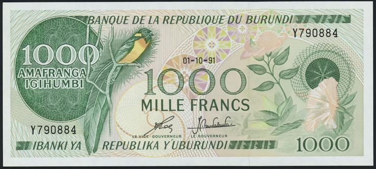Burundi P.31d 1000 Francs 1.10.1991 (1) 