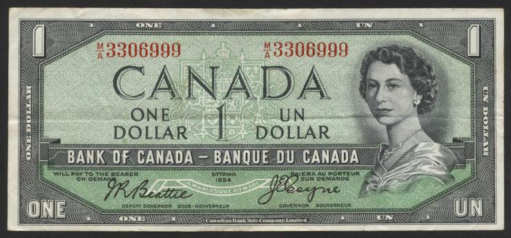 Canada P.066b 1 Dollar 1954  (3) Devil´face 