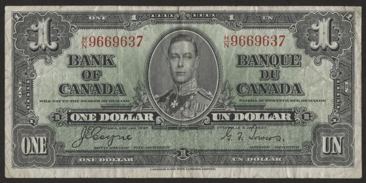 Canada P.058e 1 Dollar 1937 (3) 