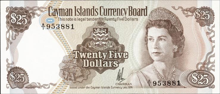 Cayman-Inseln P.08a 25 Dollars L.1974 (1981)  (1) 