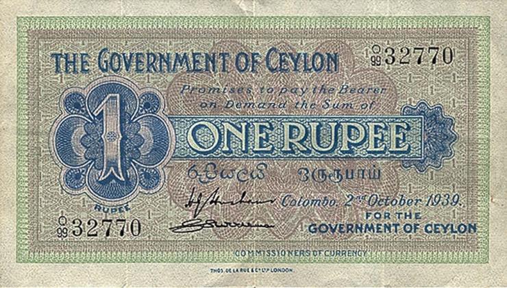 Ceylon P.16b 1 Rupie 2.10.1939 (3) 
