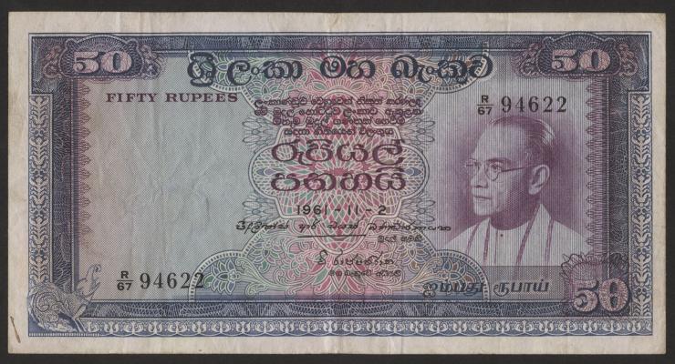 Ceylon P.65a 50 Rupien 1961 (3/3-) 