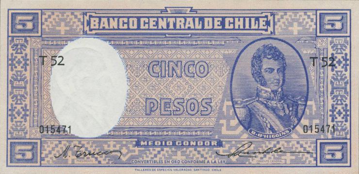 Chile P.110 5 Pesos = 1/2 Condor (1947-58) (1) U.1 
