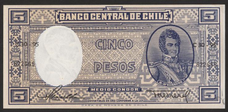 Chile P.119 5 Pesos = 1/2 Condor (1958-59) (1) U.1 