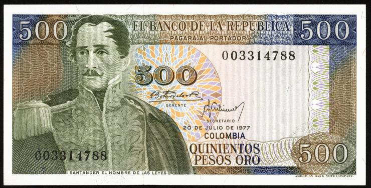 Kolumbien / Colombia P.420a 500 Pesos Oro 1977 (1) 