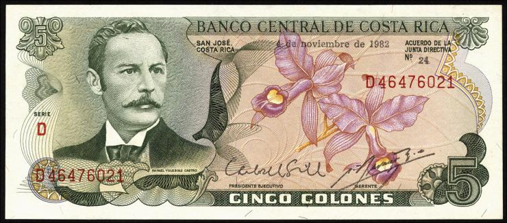 Costa Rica P.236d 5 Colones 1980-1989  (1) 