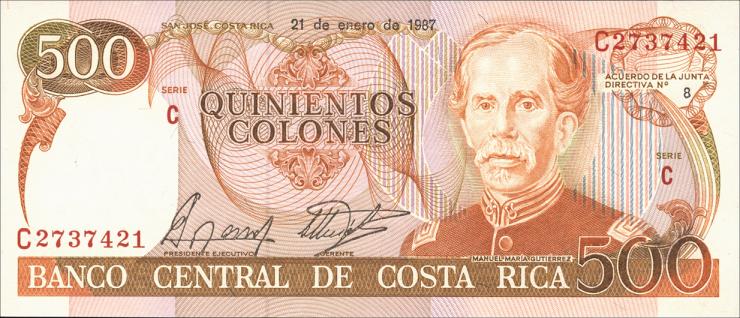 Costa Rica P.255a 500 Colones 1987 (1) 