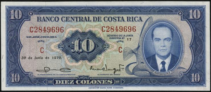 Costa Rica P.230b 10 Colones 1970 (1) 