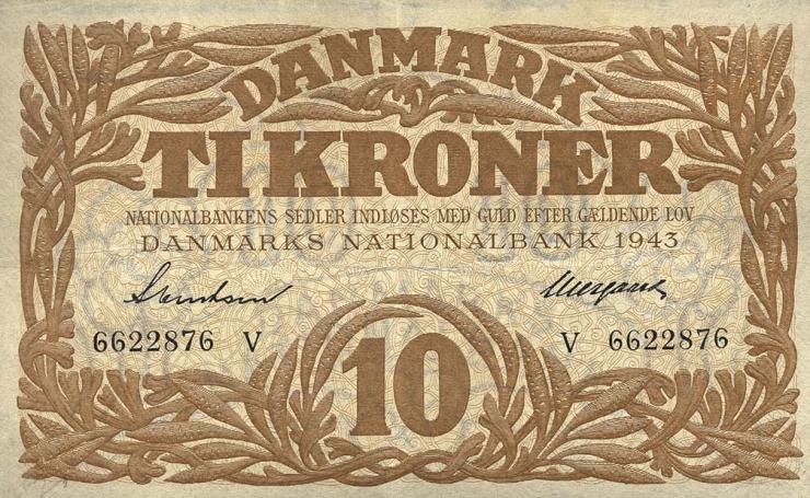 Dänemark / Denmark P.31p 10 Kroner 1943 V (3+) 