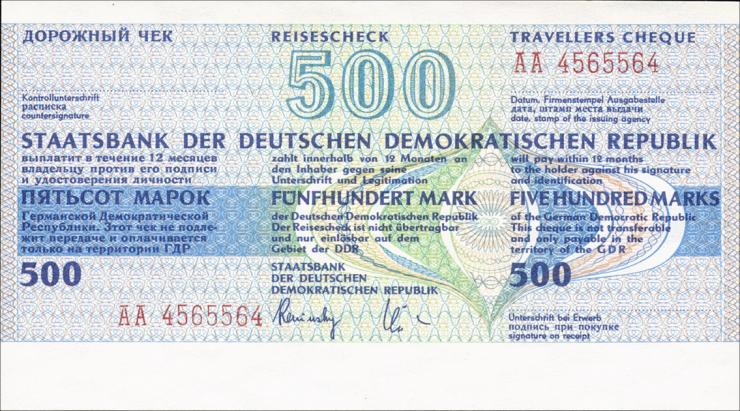 DDR Reisescheck der Staatsbank 500 Mark (1) blanko 